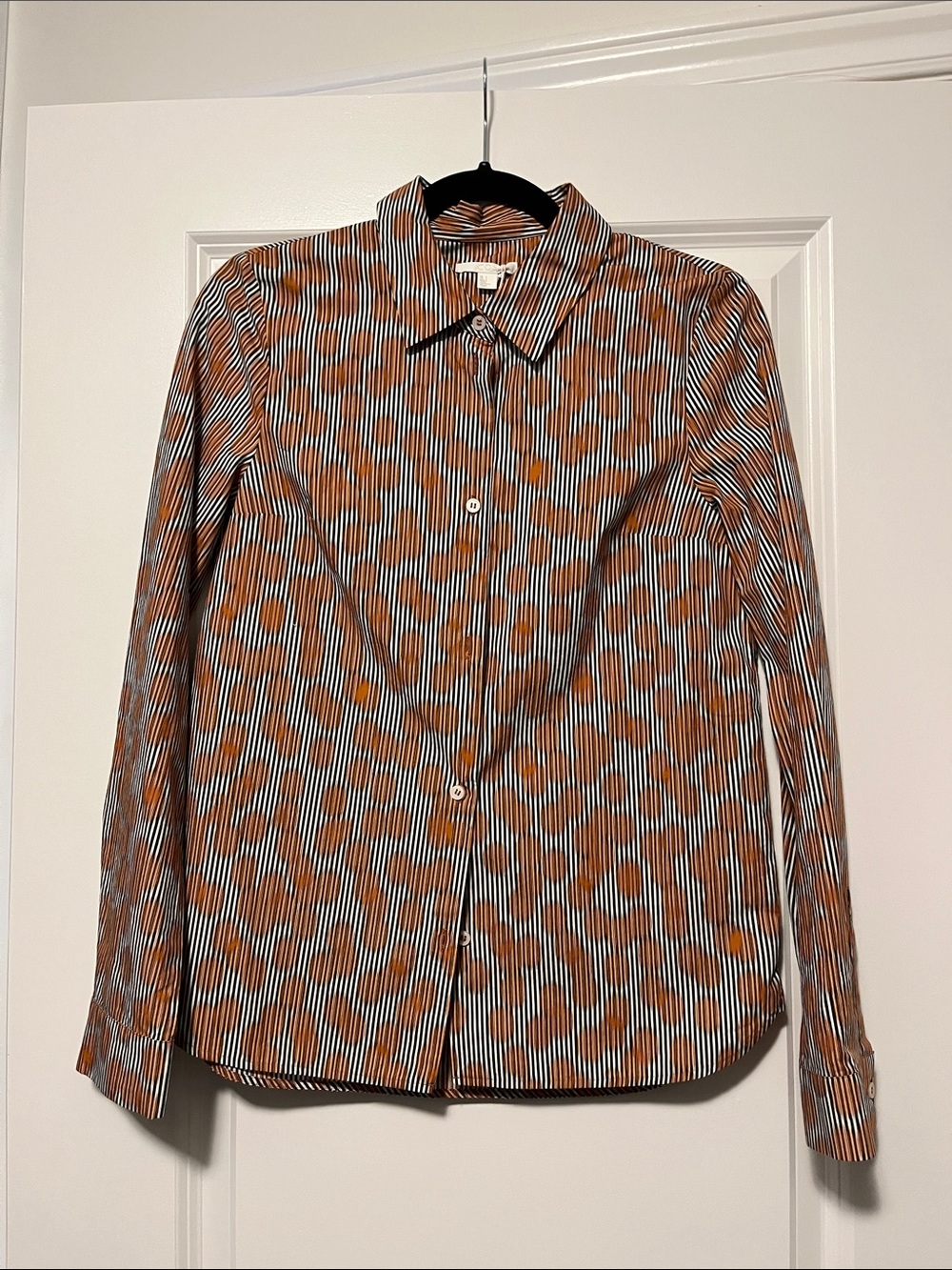 COS Striped Button-Up Shirt in Orange, Black & White